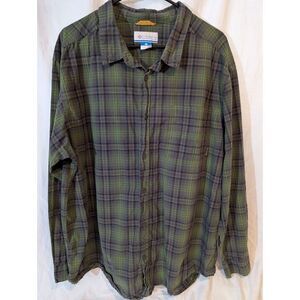 Columbia Sportswear Men’s XXL Long Sleeve Plaid Shirt – 100% Cotton Green Gray